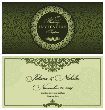 Retro floral wedding invitation cards vector 03  