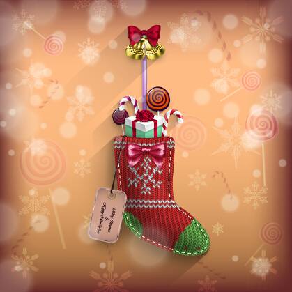 knitted fabric christmas shoe vector card  