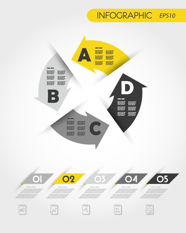 yellow infographic template with arrows in circle vector  